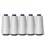 5x White Sewing Overlocker Thread - 2000m Hemline Polyester Overlocking Spools