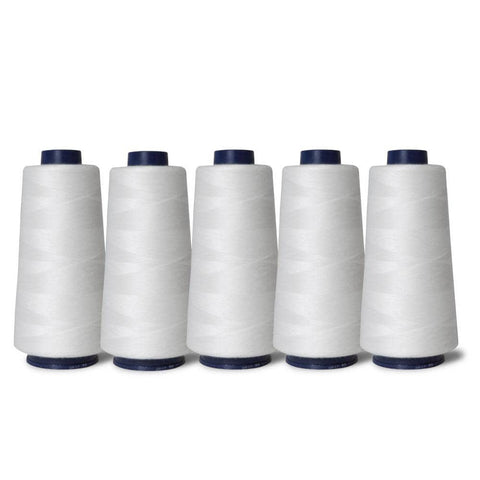 5x White Sewing Overlocker Thread - 2000m Hemline Polyester Overlocking Spools