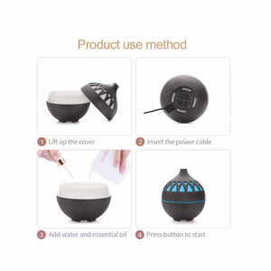 Essential Oil Aroma Diffuser - 180ml USB LED Dark Wood Mist Humidifier