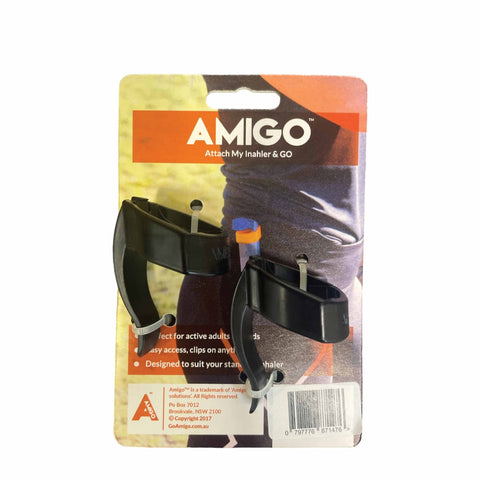 Amigo Inhaler Holder 2 Pack - Asthma Puffer Carry Clip Black