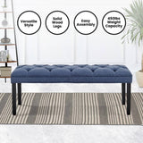 Sarantino Cate Button-tufted Upholstered Bench With Tapered Legs By Sarantino - Blue Linen