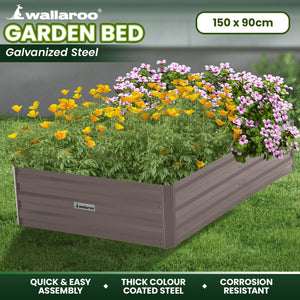 Wallaroo Garden Bed 150 x 90 x 30cm Galvanized Steel - Grey