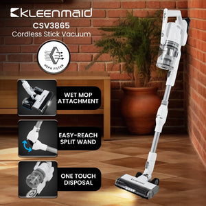 Kleenmaid Cordless Stick Vacuum Cleaner With Split Wand And Wet Mop - Csv 3865