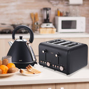 Pronti Rose Trim Collection Toaster & Kettle Bundle - Black