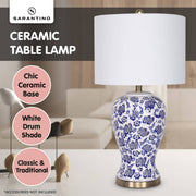 Sarantino Table Lamp Ceramic Floral Base Cotton Drum Shade