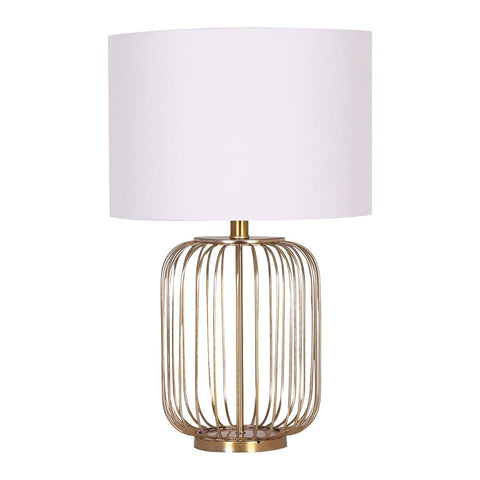 Sarantino Rose Gold Table Lamp with Linen Drum Shade