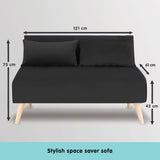 Sarantino 2-Seater Adjustable Sofa Bed Lounge Faux Velvet - Black