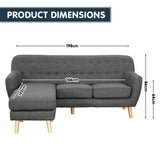 Sarantino Linen Corner Wooden Sofa Couch Lounge L-shaped with Chaise - Dark Grey