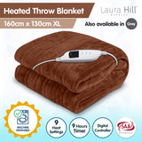 Laura Hill Heated Electric Blanket Throw Rug Coral Warm Fleece Brown