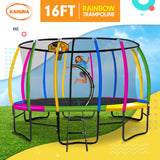 Kahuna 16ft Outdoor Trampoline Kids Children With Safety Enclosure Pad Mat Ladder Basketball Hoop Set - Rainbow
