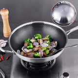 304 Stainless Steel Non-Stick Stir Fry Cooking Kitchen Wok Pan without Lid Honeycomb Single Sided