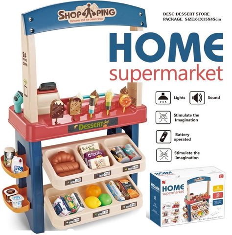 Kids Supermarket Ice Cream Cart Shop Dessert Food Pretend Role Play Set Toy Gift