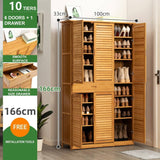 Multi Tier Bamboo Large Capacity Storage Shelf Shoe Rack Cabinet 4/6 Doors + 1 Drawer
