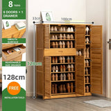 Multi Tier Bamboo Large Capacity Storage Shelf Shoe Rack Cabinet 4/6 Doors + 1 Drawer