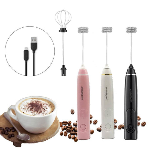 USB Charging Electric Egg Beater Milk Frother Handheld Drink Coffee Foamer AU with 2 Stainless Steel Whisks