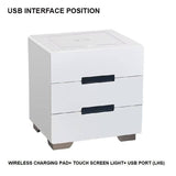 Smart Bedside Tables Side 3 Drawers Wireless Charging USB Right Hand Nightstand LED Light AU