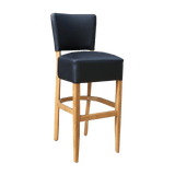 Memphis Club Barstool - Black Dolaro Vinyl Seat and Backrest - Natural Frame