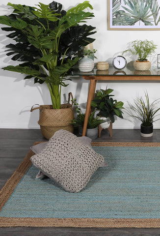 Hampton Blue Centre Jute Rug 150x150cm Round