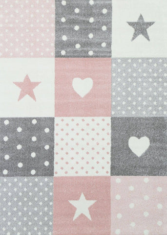 Nova Kids Pink Grey Stars & Hearts Rug 120x170 cm