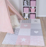 Nova Kids Pink Grey Stars & Hearts Rug 120x170 cm