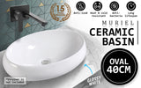 Muriel 40 x 30 x 13cm White Ceramic Bathroom Basin Vanity Sink Oval Above Counter Top Mount Bowl