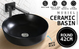 Muriel 42 x 42 x 13.5cm Black Ceramic Bathroom Basin Vanity Sink Round Above Counter Top Mount Bowl