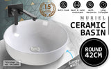 Muriel 42 x 42 x 13.5cm White Ceramic Bathroom Basin Vanity Sink Round Above Counter Top Mount Bowl