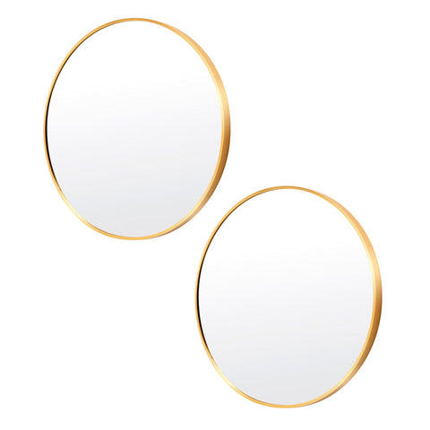 2 Set La Bella Gold Wall Mirror Round Aluminum Frame Makeup Decor Bathroom Vanity 60cm