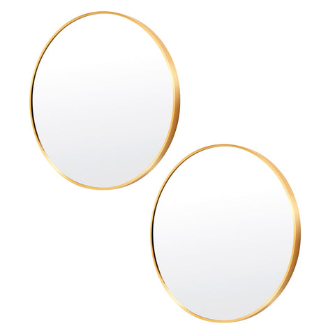 2 Set La Bella Gold Wall Mirror Round Aluminum Frame Makeup Decor Bathroom Vanity 70cm