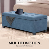 La Bella 102cm Navy Grey Storage Ottoman Stool Fabric
