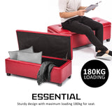 La Bella 102cm Red Storage Ottoman Stool Leather