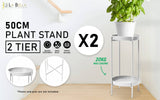 La Bella 2 Set 50cm White Plant Stand Planter Shelf Rack 2 Tier Steel