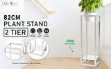 La Bella 82cm White Plant Stand Planter Shelf Rack 2 Tier Steel
