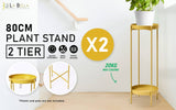 La Bella 2 Set 80cm Gold Plant Stand Planter Shelf Rack 2 Tier Steel