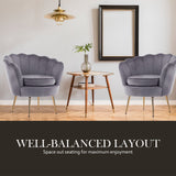 La Bella Shell Scallop Grey Armchair Accent Chair Velvet + Round Ottoman Footstool