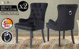 La Bella 2 Set Black French Provincial Dining Chair Ring Studded Lisse Velvet Rubberwood