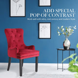 La Bella 4 Set Red French Provincial Dining Chair Ring Studded Lisse Velvet Rubberwood