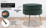 La Bella Green Round Ottoman Foot Stool Velvet Fabric Metal Leg