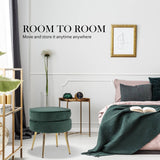 La Bella Green Round Ottoman Foot Stool Velvet Fabric Metal Leg