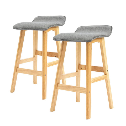 La Bella 2 Set 65cm Grey Wooden Bar Stool DARA Fabric