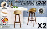 La Bella 2 Set 72cm Coffee Brown Wooden Bar Stool Leila Leather