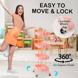 Kandoka 4 Tier Pink Trolley Cart Storage Utility Rack Organiser Swivel Kitchen