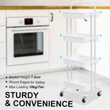 Kandoka 4 Tier White Trolley Cart Storage Utility Rack Organiser Swivel Kitchen