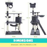 Paw Mate 140cm Grey Cat Tree Maple Multi Level Scratcher