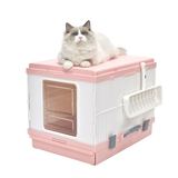 XL Portable Cat Toilet Litter Box Tray Foldable House with Handle and Scoop Pink