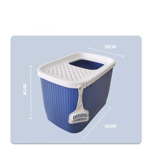 XXL Top Entry Cat Litter Box No Mess Large Enclosed Covered Kitty Tray Dark Blue
