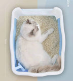 Large Deep Cat Kitty Litter Tray High Wall Pet Toilet Tray With Scoop Blue