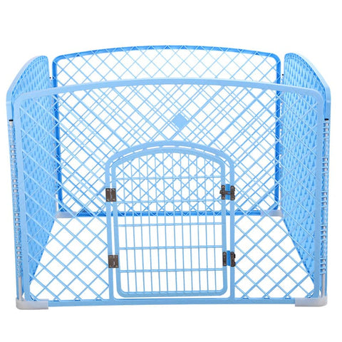 4 Panel Plastic Pet Pen Pet Foldable Fence Dog Fence Enclosure With Gate Blue- M