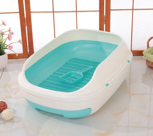 Large Portable Cat Toilet Litter Box Tray with Scoop and Grid Tray-Green