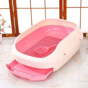 Large Portable Cat Toilet Litter Box Tray with Scoop and Grid Tray-Pink